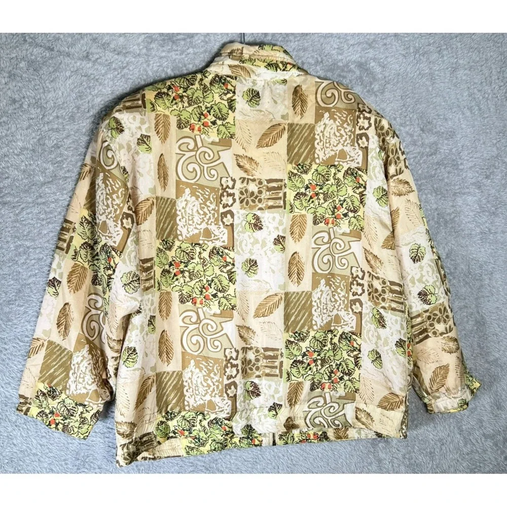 EVR Vintage Silk Abstract Tropical Earth-Tone Jacket Women's‎ Large Lightweight